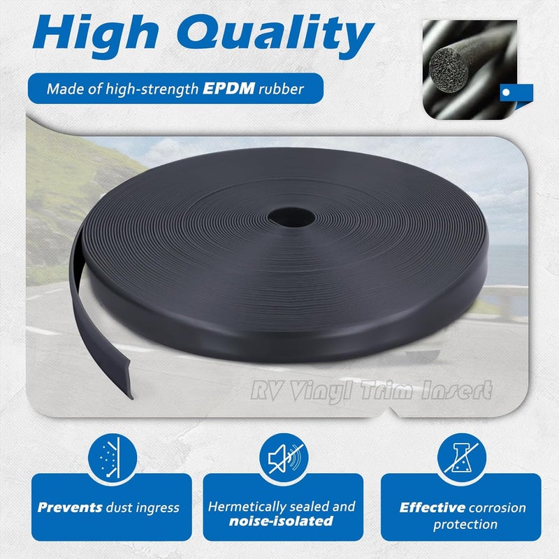 SoCiMa 1" RV Trim Molding Insert with Flat Metal End Caps, RV Screw Cover Trim, Vinyl RV Corner Molding, Weather Stripping Roof Gutter Trim Exterior for RV Camper Travel Trailer (Black, 100FT - 1" Wide) - Image 4
